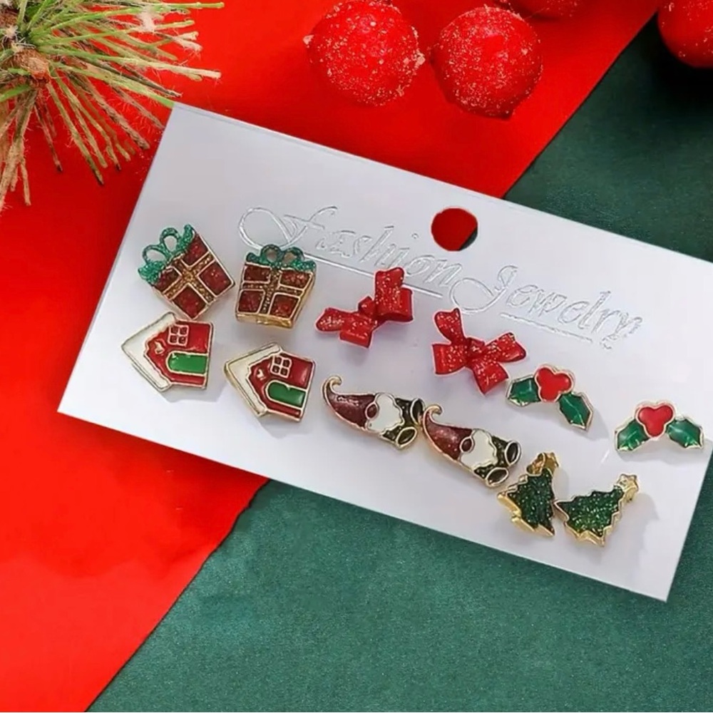 Festive Holiday Earrings Set - 6 Pairs
